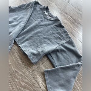 Zara distressed grey oversized crop sweater
